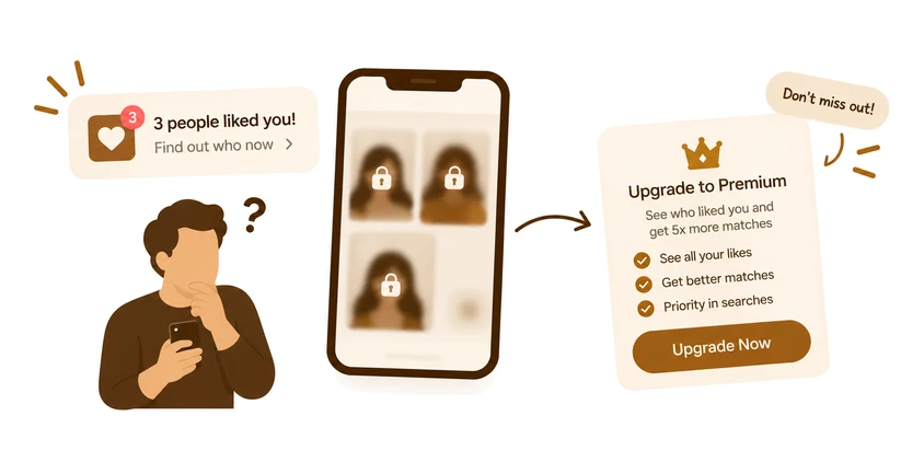 A locked likes screen pushing the user towards a premium upgrade