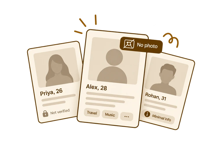 Dating profiles with no photo, no verification and minimal information